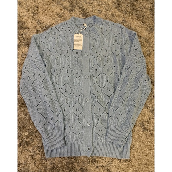 Made With Love Blue Knit Button Up Cardigan Sweater Sz Small NWT - Picture 1 of 4